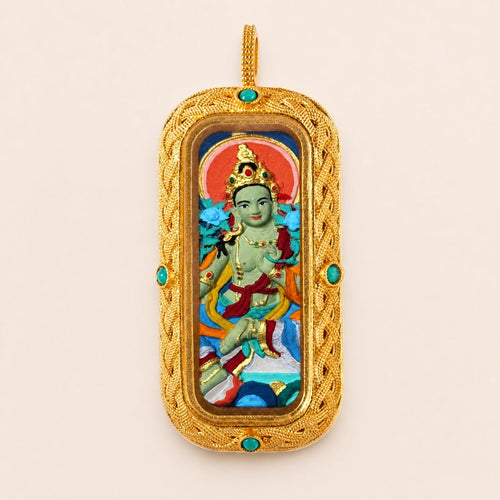 Eastern Luck green tara 3d hand painted tsatsa pendant zodiac series image 1 of 10