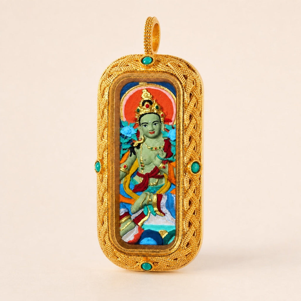 Eastern Luck green tara 3d hand painted tsatsa pendant zodiac series image 3 of 10