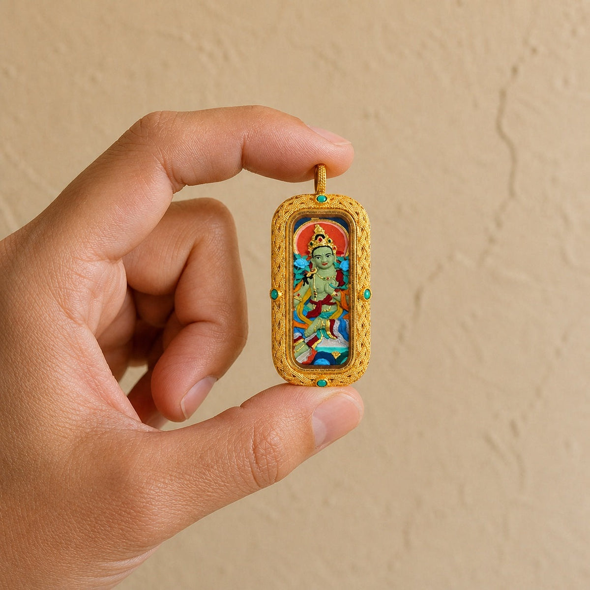 Eastern Luck green tara 3d hand painted tsatsa pendant zodiac series image 4 of 10