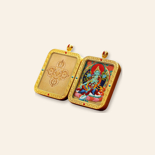 Green Tara — Hand-Carved Leather Thangka Pendant (2D)
