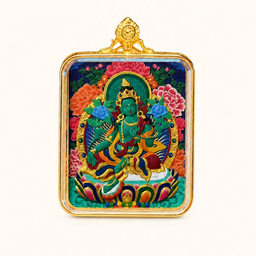 Green Tara — Hand-Painted Thangka Pendant, Full Color (2D)