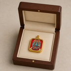 Green Tara titanium steel pendant in walnut presentation box