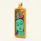 Eastern Luck Green Tara mini Tibetan thangka pendant — 45 degree side view — image 2 of 10