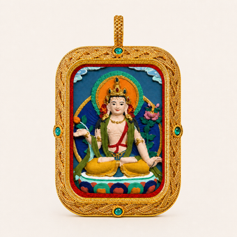 Mahasthamaprapta — Hand-Painted Tsatsa Thangka Pendant, Deluxe (3D Relief)