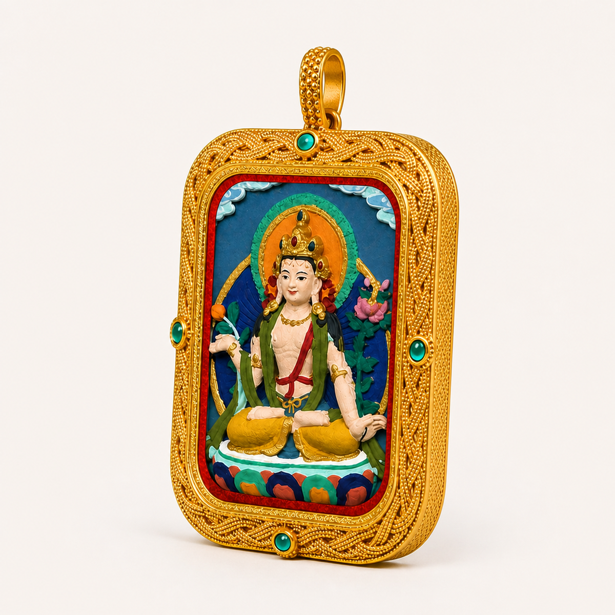 Mahasthamaprapta hand-painted Tsatsa Thangka pendant side view