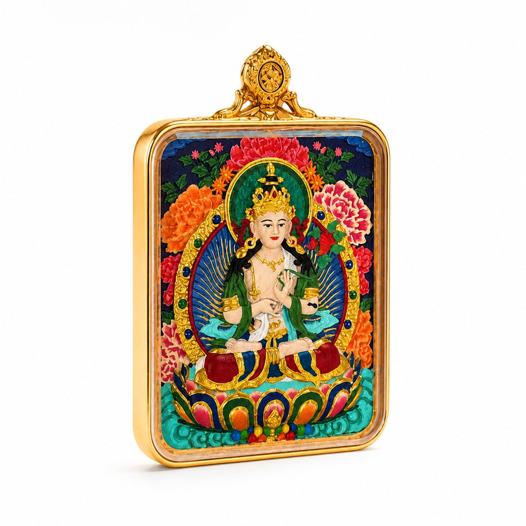 Eastern Luck mahasthamaprapta hand painted thangka pendant full color image 2 of 10