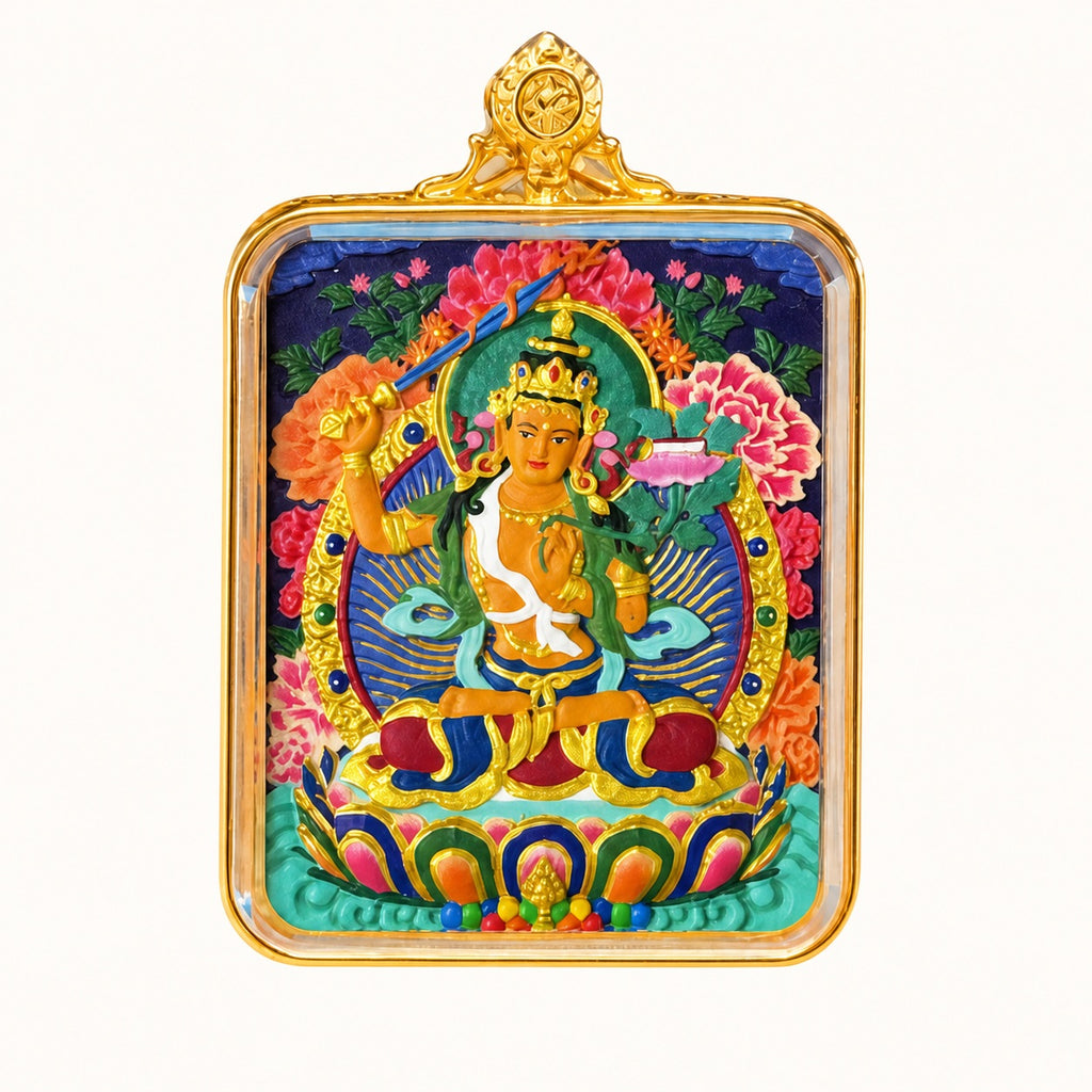 Eastern Luck manjushri hand painted thangka pendant full color image 1 of 10
