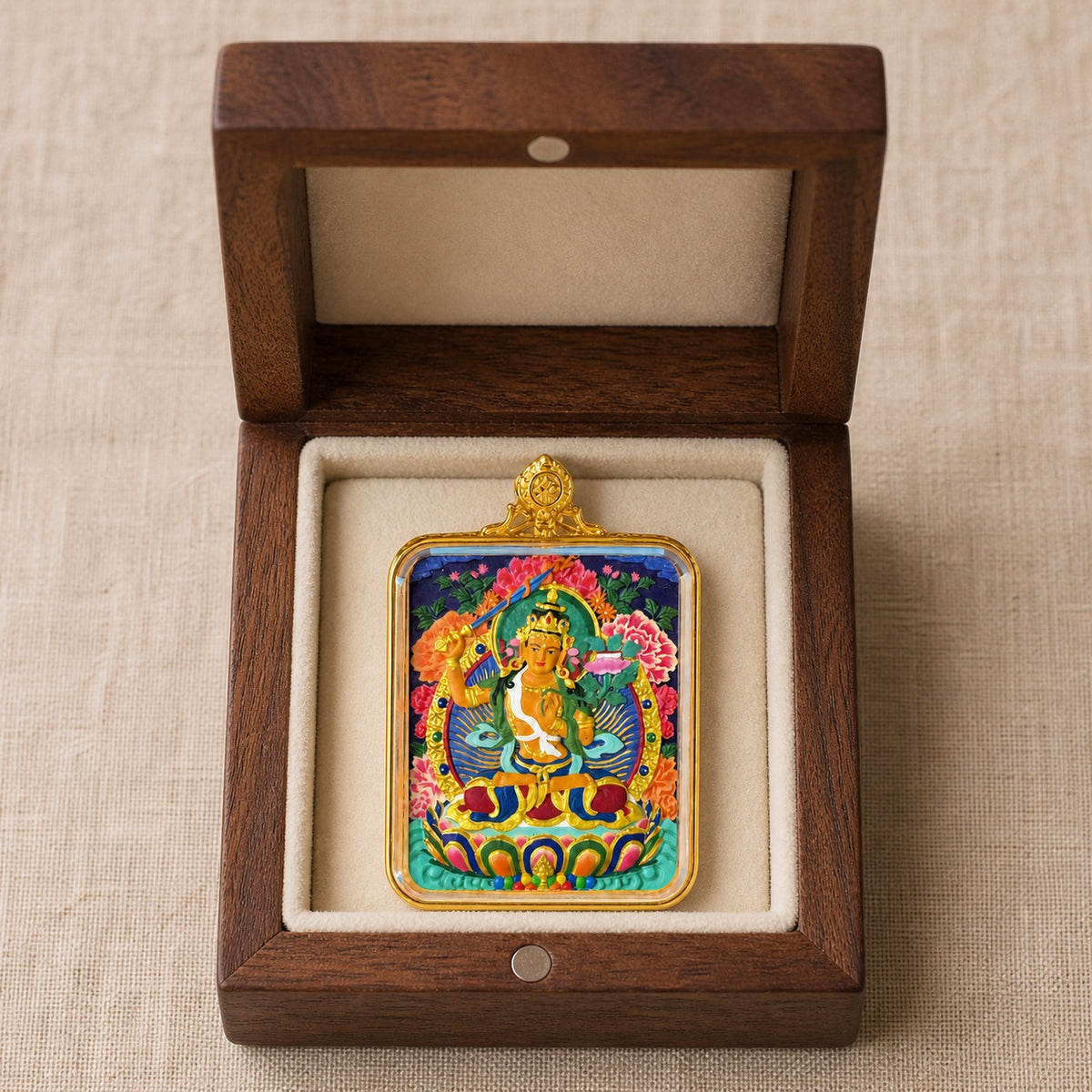 Eastern Luck manjushri hand painted thangka pendant full color image 10 of 10