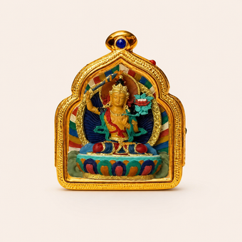 Manjushri — Hand-Painted Tibetan Thangka Pendant (3D Relief)
