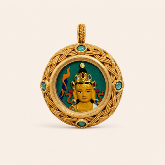 Manjushri — 3D Hand-Painted Tsatsa Relief Thangka Pendant