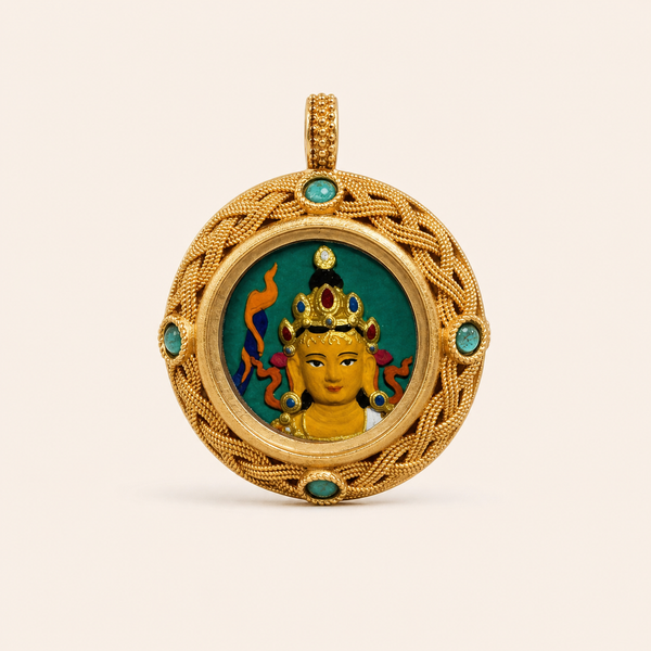 Manjushri — 3D Hand-Painted Tsatsa Relief Thangka Pendant