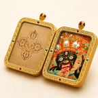 Eastern Luck past present life hand carved leather thangka pendant image 3 of 10
