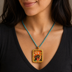 Eastern Luck past present life hand carved leather thangka pendant image 8 of 10