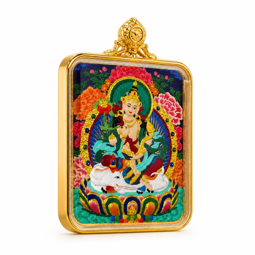 Eastern Luck samantabhadra hand painted thangka pendant full color image 2 of 10