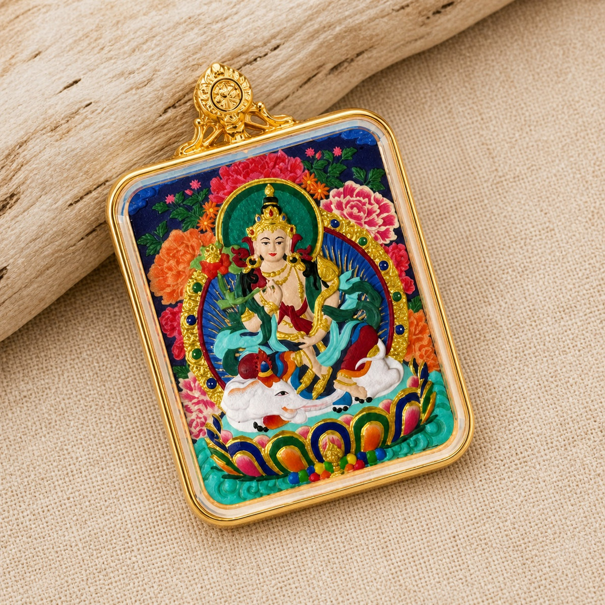 Eastern Luck samantabhadra hand painted thangka pendant full color image 5 of 10