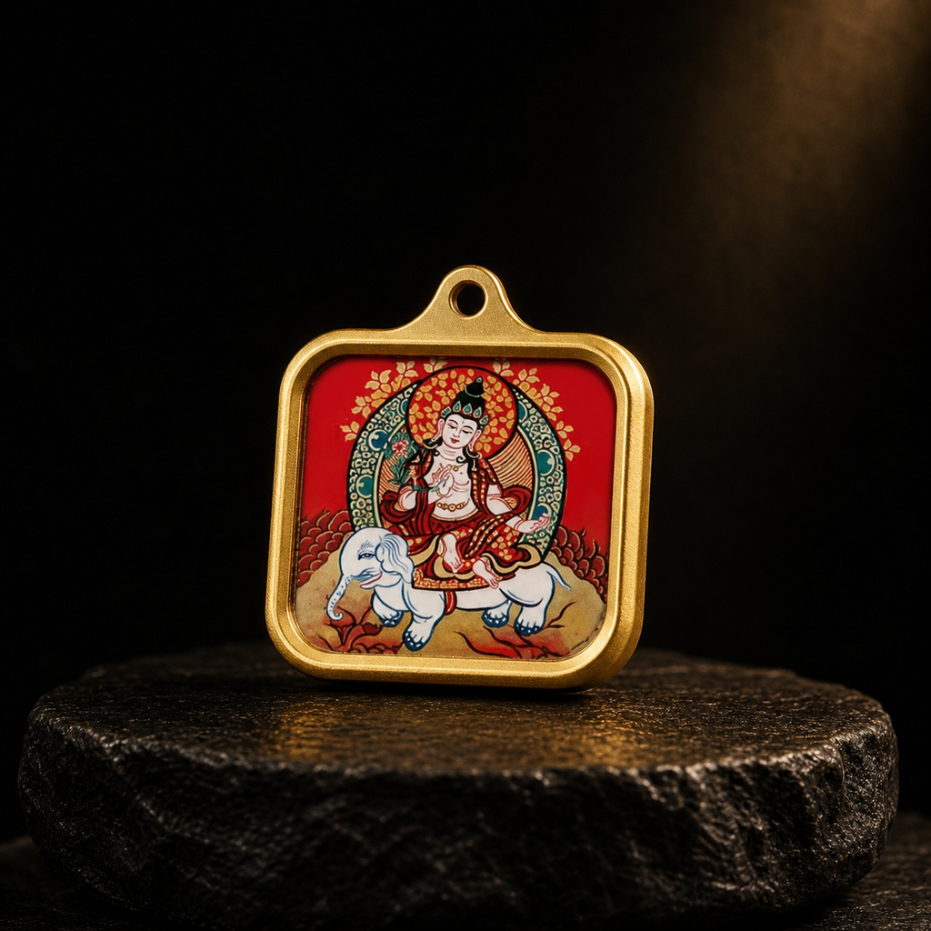 Samantabhadra titanium steel pendant on dark stone