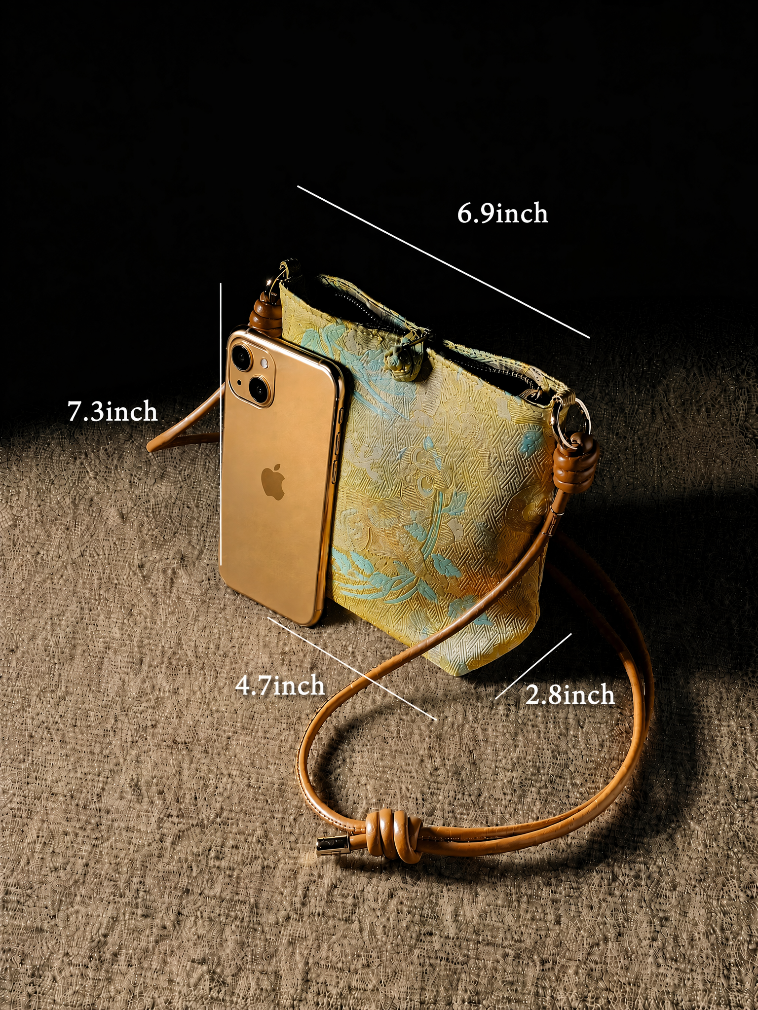 Song Brocade Phone Crossbody Bag — Golden Yellow — size guide