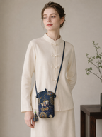 New Chinese-Style Embroidered Phone Bag — Blue — model view