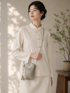 New Chinese-Style Embroidered Phone Bag — Ivory — model view