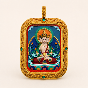 Vairocana Buddha — Hand-Painted Tsatsa Thangka Pendant, Deluxe (3D Relief)