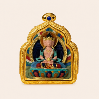 Vairocana Buddha — Hand-Painted Tibetan Thangka Pendant (3D Relief)