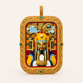 Wuye Guardian — Hand-Painted Tsatsa Thangka Pendant, Deluxe (3D Relief)