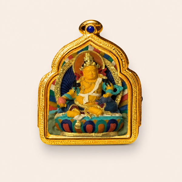 Yellow Jambhala — Hand-Painted Tibetan Thangka Pendant (3D Relief)