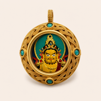 Yellow Jambhala Bust — 3D Hand-Painted Tsatsa Relief Thangka Pendant