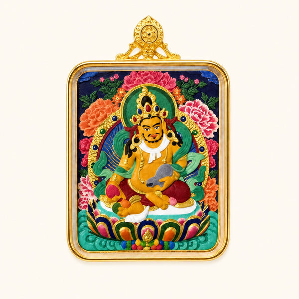 Yellow Jambhala — Hand-Painted Thangka Pendant, Full Color (2D)